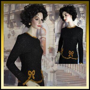 Joan Leslie Designer Beaded Evening Jacket Sz 6 Black & Gold Created for Talbots